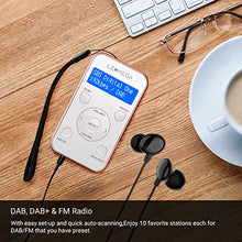 Carica l&#39;immagine nel visualizzatore di Gallery, LEMEGA PR1 Pocket DAB/DAB+/FM Radio, Radio portatile dal design sportivo con auricolare, batteria ricaricabile, 20 stazioni preimpostate, orologio, allarme, display LCD. - Champagne