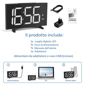 YISSVIC Sveglia Digitale da Comodino 6.5 Pollici Schermo LED 2 Suoni Bianco - Ilgrandebazar