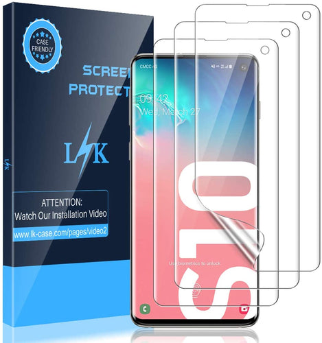 LK [3 Pezzi Pellicola Protettiva per Samsung Galaxy S10, [Copertura Massima] [Compatibile con la Custodia] [Senza Bolle] HD Trasparente Morbido TPU Silicone Pellicola