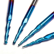 Carica l'immagine nel visualizzatore di Gallery, Genmitsu 4 fresa a punta conica a sfera a 2 taglienti in carburo di tungsteno solido con Nano Blue Coat, R0,25-1,0, gambo da 1/8", TB04-W01