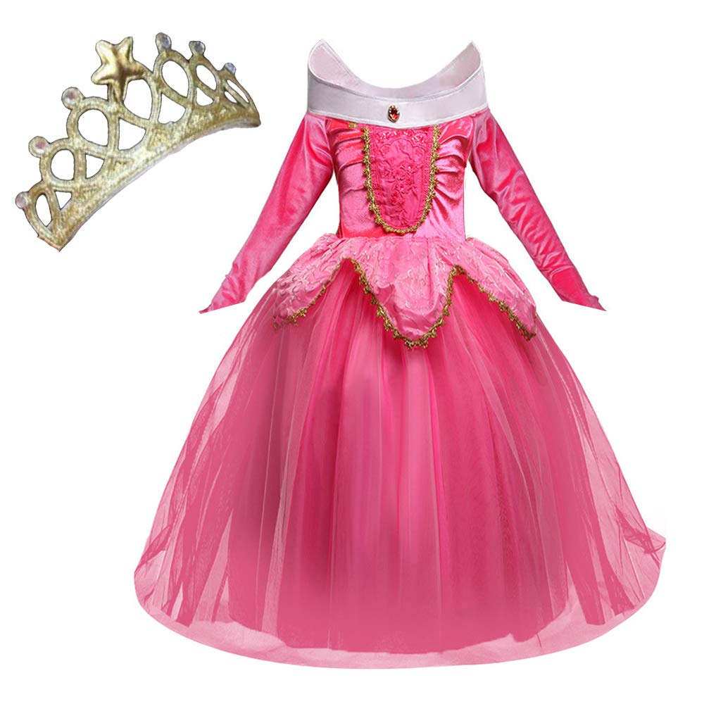 NNDOLL Aurora Principessa Vestito Sleeping Beauty Costume 140/5-6 anni, Fuxia - Ilgrandebazar