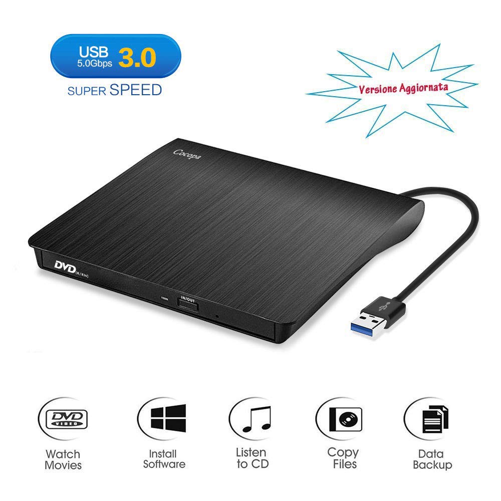Masterizzatore DVD CD Externo, Cocopa Unità 3.5 x 2.6 x 0.3 inches, Black-G - Ilgrandebazar