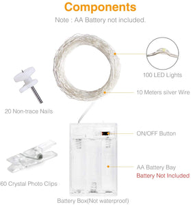 Luci Per Foto,Litogo 10M 100LED Lucine Led Decorative Per Camere Filo Per Foto Con Mollette Luci Led Foto Clip Filo Appendi Foto 60 Clip Luci Decorative Interno Per Matrimonio Compleanno Bianca Caldo