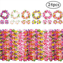 Carica l'immagine nel visualizzatore di Gallery, Yojoloin 24 Pezzi Hawaiian Leis Luau Fiori con 12 bracciali 6 Fasce e 6...