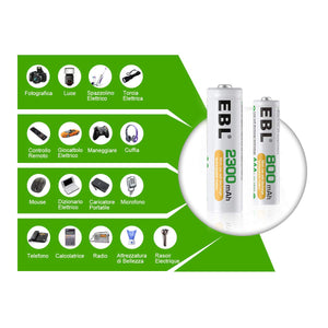 EBL 16pcs AA AAA Ni-MH Batterie Ricaricabili Combinate, Confezione 8 X... - Ilgrandebazar