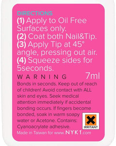 NYK1 Nail Bond Colla per Unghie Finte Super Forte, Adesivo per Tip - Qualità Professionale da Salone di Bellezza - Perfetta per Nail Art con Acrilico, Gemme, Decorazioni, Trasparenti Bianche