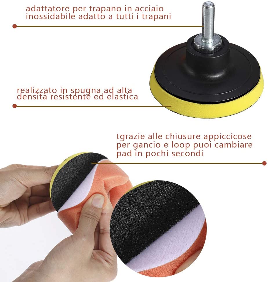 Kit Lucidatura Auto 7 Pezzi Con Tamponi 125 Mm - Per Auto, Motori E Superfici Dettaglio - Foto 10