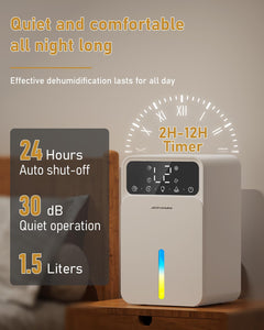 Deumidificatore Casa, Mini Portatile Deumidificatore Elettrico per Bagno, Deumidificatore Casa Muffa Silenzioso |Temporizzatore 12 Ore |7 Luci Colorate |Spegnimento automatico |Sbrinamento Automatico
