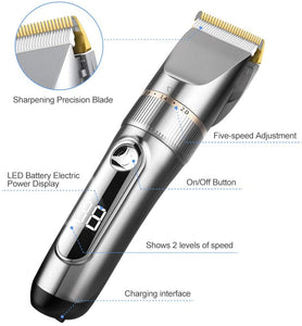 Tagliacapelli Professionale Elettrico Macchinetta Per Capelli Regolabarba Uomo Impermeabile IPX7 Lama Regolabile Ceramica Titanio Schermo LCD