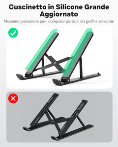 APMIEK Supporto PC Portatile 8 Livelli Regolabile, Laptop Stand Pieghevole Plastica+Alluminio Rialzo PC Portatile Stabile Ventilato Supporto Notebook per MacBook Air/Pro,Dell,HP, 10-15.6 Pollici