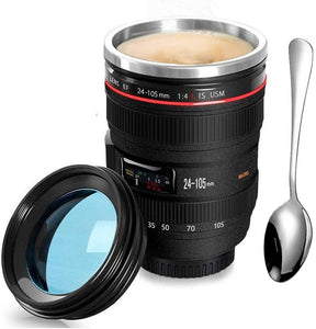 Obiettivo della fotocamera Tazze di caffè in acciaio inox Thermos Fodera del coperchio Tazza di caffè Tazza 400 ML Tazza Tumbler Bottiglia di acqua del tè Tazza Grande regalo per l'amico