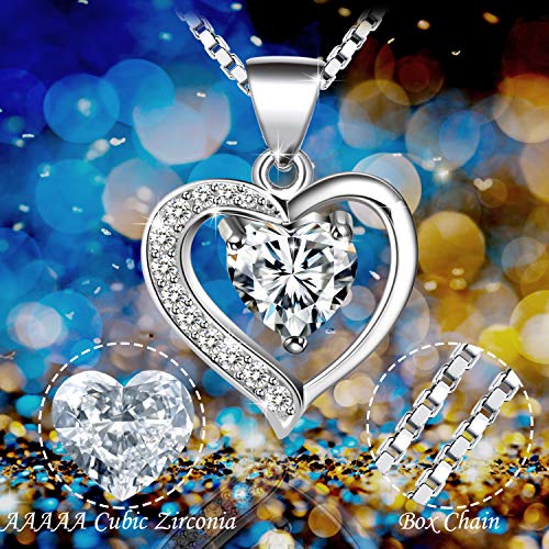 Feilok Collana Cuore Blu In Argento 925 Con Zircone – Regalo Donna Con Sacchetto In Velluto