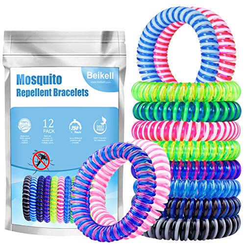 Beikell Braccialetto Antizanzare, [12 Pezzi] Braccialetto Repellente Antizanzare - DEET Free e Privi di Sostanze Tossiche o Nocive con Citronella ed Impermeabile e Sicuro per Adulti e Bambini