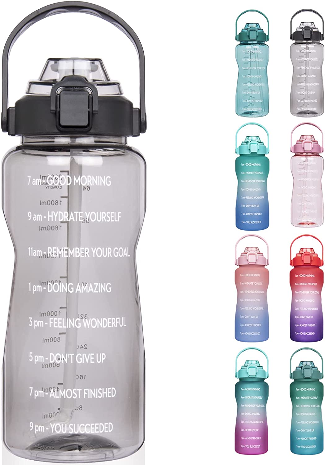 Bottiglia d'Acqua Sportiva in Plastica Senza BPA da 32oz, Antigoccia, Opaca, Motivazionale per Fitness con Indicatore Orario Bottiglia d'Acqua Sportiva in Plastica Senza BPA da 32oz, Antigoccia, Opaca, Motivazionale per Fitness con Indicatore Orario