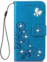Carica l&#39;immagine nel visualizzatore di Gallery, Custodia a portafoglio per Motorola Moto E5 Moto G6 Play Cases, realizzata a mano, in pelle sintetica, con supporto per carte di credito, per Motorola Moto E5/Mote G6 Play Custodia con supporto. Blu