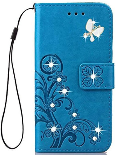 Custodia a portafoglio per Motorola Moto E5 Moto G6 Play Cases, realizzata a mano, in pelle sintetica, con supporto per carte di credito, per Motorola Moto E5/Mote G6 Play Custodia con supporto. Blu