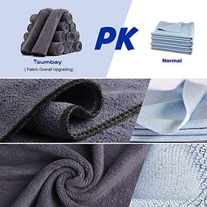 Tsumbay 12 Pezzi 400gsm Panno in Microfibra, Panni per Pulizia Nero Lato