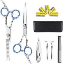 Carica l'immagine nel visualizzatore di Gallery, Forbici Parrucchiere Professionali Set di Forbici da Barbiere in Acciaio Inossidabile per Assottigliamento Set Forbici per Capelli con Rasoio Sfilzino Pettine Custodia
