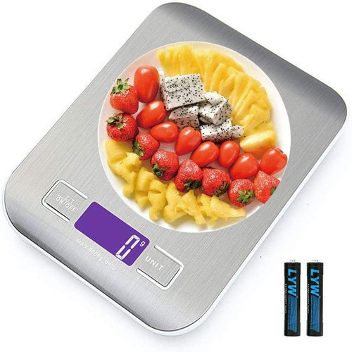 Bilancia da Cucina Smart Digitale con Funzione Tare,5kg/11 lbs Acciaio Inox Bilancia Elettronica per la Casa e la Cucina con 5 Measuring Units e Precisione 1g,Bianca,(2 Batteries Incluse)
