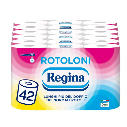 Regina Rolls - Carta igienica (500 fogli per rotolo, 100% certificato FSC, 42 rotoli) Confezione da 42 Rotoli
