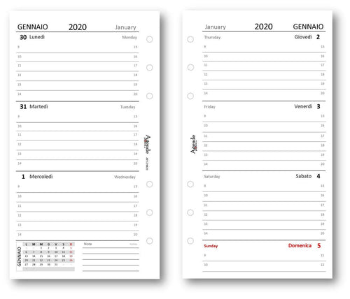 Ricambio agenda 2020 settimanale bianco (90 gr) 9,5 x 17 bilingua Bianco 2020 - Ilgrandebazar