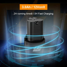 Carica l'immagine nel visualizzatore di Gallery, Avvitatore Batteria 12V/3A,JayLene trapano avvitatore con Trapano a Percussione modalità operativa,2x1500 mAh Batterie，Luce dà lavoro a LED，59 Accessori Inclusi per DIY Pareti in Legno di Cemento