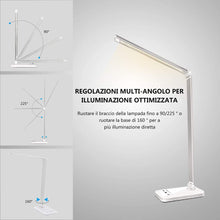 Carica l'immagine nel visualizzatore di Gallery, Lampada da scrivania a LED, lampada da tavolo protezione degli occhi, dimmerabile, touch Control,con10 livelli di luminosità 5 modalità di illuminazione, porta di ricarica USB