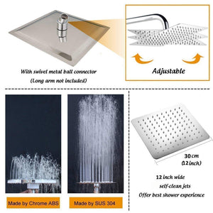 WYJP - Soffione doccia a pioggia, a incasso, con 12 pollici, Edelstahl 304