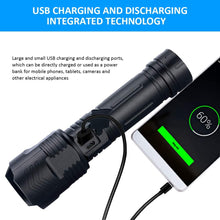 Carica l'immagine nel visualizzatore di Gallery, Kit torcia tattica ricaricabile,3000 lumen Super Bright XHP90 LED 5 modalità Zoomable,Impermeabile Potente per caccia di emergenza Escursionismo in campeggio (26650 Batteria e caricabatterie inclusi)
