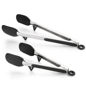 Zanmini Pinze Cucina, Pinza Set a Padella Antiaderente, Acciaio Inox, Nero - Ilgrandebazar