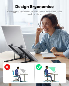 APMIEK Supporto PC Portatile 8 Livelli Regolabile, Laptop Stand Pieghevole Plastica+Alluminio Rialzo PC Portatile Stabile Ventilato Supporto Notebook per MacBook Air/Pro,Dell,HP, 10-15.6 Pollici