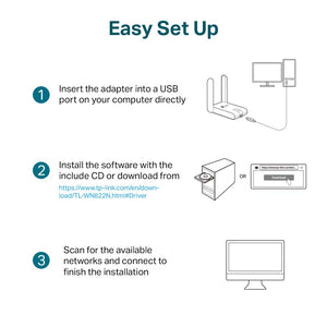 TP-Link TL-WN822N Alto Guadagno Adattatore USB Scheda di High Gain, Bianco - Ilgrandebazar