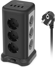 Carica l'immagine nel visualizzatore di Gallery, FDTEK Multipresa Verticale，Ciabatta Multipresa Con 12 Prese e 4 Porte USB， Torretta Multipresa Elettrica Con Protezione da Sovraccarico，Cavo da 2 m，Adatto per casa e ufficio，4000W / 16A