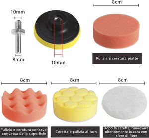 Faburo Tamponi per lucidatura kit lucidatura auto con adattatore per trapano M10, set di 31 pezzi lucidatura pad spugna, lucidatura lana tampone per lucidatrice e ceretta（31pz）