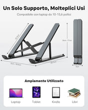 Carica l&#39;immagine nel visualizzatore di Gallery, APMIEK Supporto PC Portatile 8 Livelli Regolabile, Laptop Stand Pieghevole Plastica+Alluminio Rialzo PC Portatile Stabile Ventilato Supporto Notebook per MacBook Air/Pro,Dell,HP, 10-15.6 Pollici