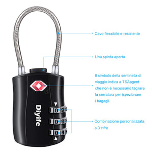 Diyife TSA Lucchetti, [Versione più Recente] [2 Confezioni] Lucchetto Nero - Ilgrandebazar