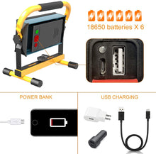 Carica l'immagine nel visualizzatore di Gallery, T-SUN 60W Faretto Portatile, 14400mAh Faretto da cantiere LED Lampada, 6 Modalità di Luminosità, IP65 Impermeabile Emergenza per Faro Lavoro Luce inondazione lavoro per Interno ed Esterno.