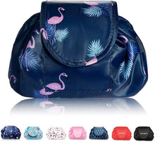 Carica l&#39;immagine nel visualizzatore di Gallery, Borsa per il trucco con coulisse pigra Borsa per cosmetici da viaggio grande Portatile Borsa per cosmetici da viaggio Custodia per il trucco da viaggio per donna Ragazza (Fenicottero blu scuro) Dark Blue Flamingo