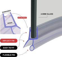 Carica l'immagine nel visualizzatore di Gallery, Striscia di tenuta in gomma pre-curvata da 870 mm, perfetta per porte in vetro curve o dritte da 4-6 mm, con spazio fino a 10 mm, per vasca e doccia