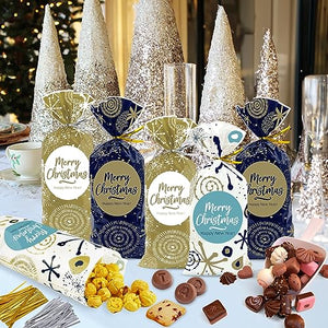 Sacchetti Biscotti Natale 120pcs, Buste Alimentari per Biscotti Natalizi, Plastica Sacchetto Regalo Sacchettini Natalizio con Cravatte, Bustine Alimenti Cellophane Piccole per Regali Caramelle Dolci