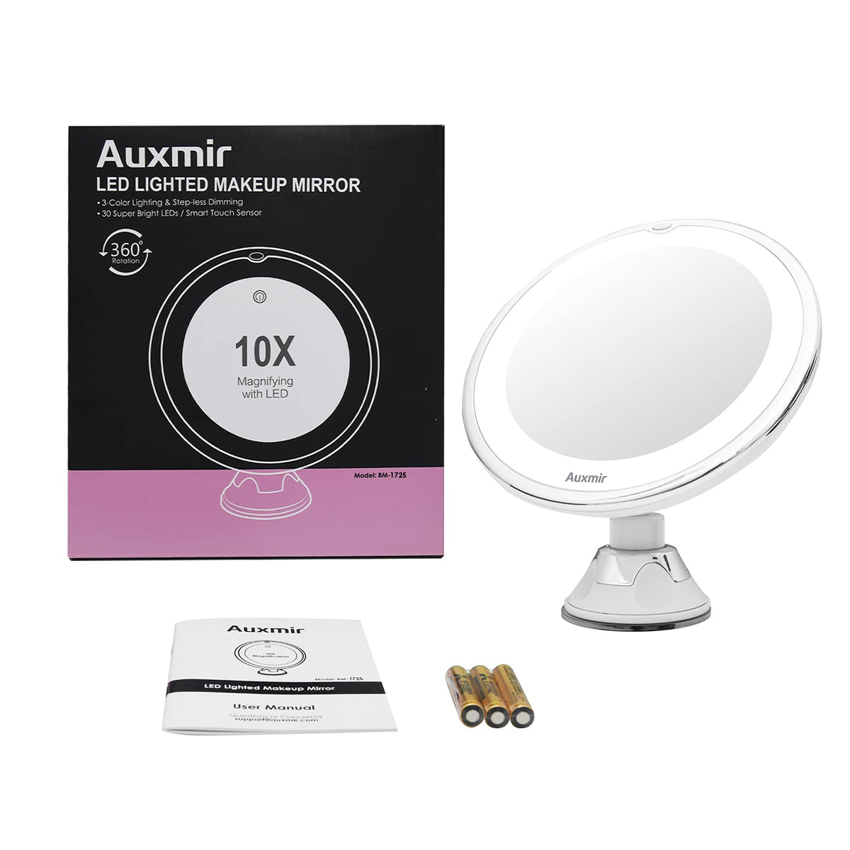 Auxmir Specchio Ingranditore 10X Specchio Trucco Illuminato LED Specch Auxmir Specchio Ingranditore 10X Specchio Trucco Illuminato LED Specch