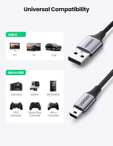UGREEN Cavo Mini USB, Cavo da USB Tipo A a Mini B Ricarica e Trasmissione Dati Compatibile con Disco Rigido GPS Controller PS3 GoPro Hero 4 Canon EOS 700D Nikon D3100 Fotocamera Lettore MP3-2m
