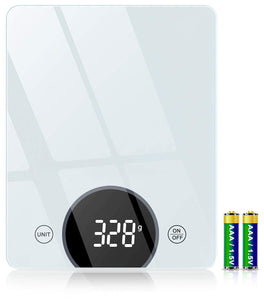 Bilancia da Cucina, Cocoda Bilancia Cucina Digitale da 10kg, con Precisione di 1g/0,05oz e Funzione Tare, Display a LED e Vetro Temperato, 4 Unità Bilance in g e oz per Cucina (2 Batterie Incluse) Bianco Trasparente