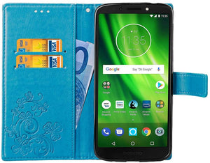 Custodia a portafoglio per Motorola Moto E5 Moto G6 Play Cases, realizzata a mano, in pelle sintetica, con supporto per carte di credito, per Motorola Moto E5/Mote G6 Play Custodia con supporto. Blu