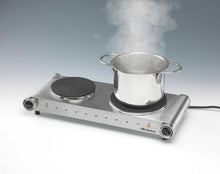 Carica l'immagine nel visualizzatore di Gallery, Ariete 994 Fornello Elettrico Doppio, Doppia Piastra di Cottura in Ghisa, 2500W, 53X22.5X9Cm, Argento