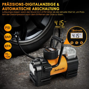 AstroAI Luftkompressor Reifenfüller Tragbare Luftpumpe für Auto 12V DC Digitale Kompressor 150PSI mit LED-Notlicht für Autos, LKWs, Motorräder usw. Geschenke für Männer