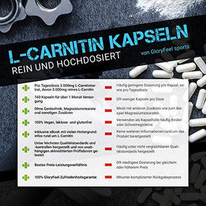 GloryFeel Sport Integratore L-Carnitina, 140 Capsule Vegan, 3.000 mg di Pura...
