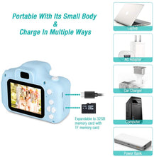 Carica l&#39;immagine nel visualizzatore di Gallery, Komake Fotocamera Bambini,Fotocamere Digitali per Bambini Ricaricabile Giocattolo da 2 Pollici Schermo HD 1080P,Regalo Giocattolo per Ragazzi e Ragazze da 3 a 12 Anni (Blu,con Scheda 32GB)