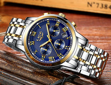 Carica l&#39;immagine nel visualizzatore di Gallery, LIGE Orologi Uomo Sportivo Cronografo Impermeabile Analogico al Blue Gold - Ilgrandebazar