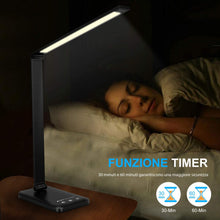 Carica l'immagine nel visualizzatore di Gallery, Lampada da Scrivania, lampada da tavolo con funzione di protezione degli occhi, lampada con 10 livelli di luminosità, 5 modalità di illuminazione, tocca controllo, porta di ricarica USB